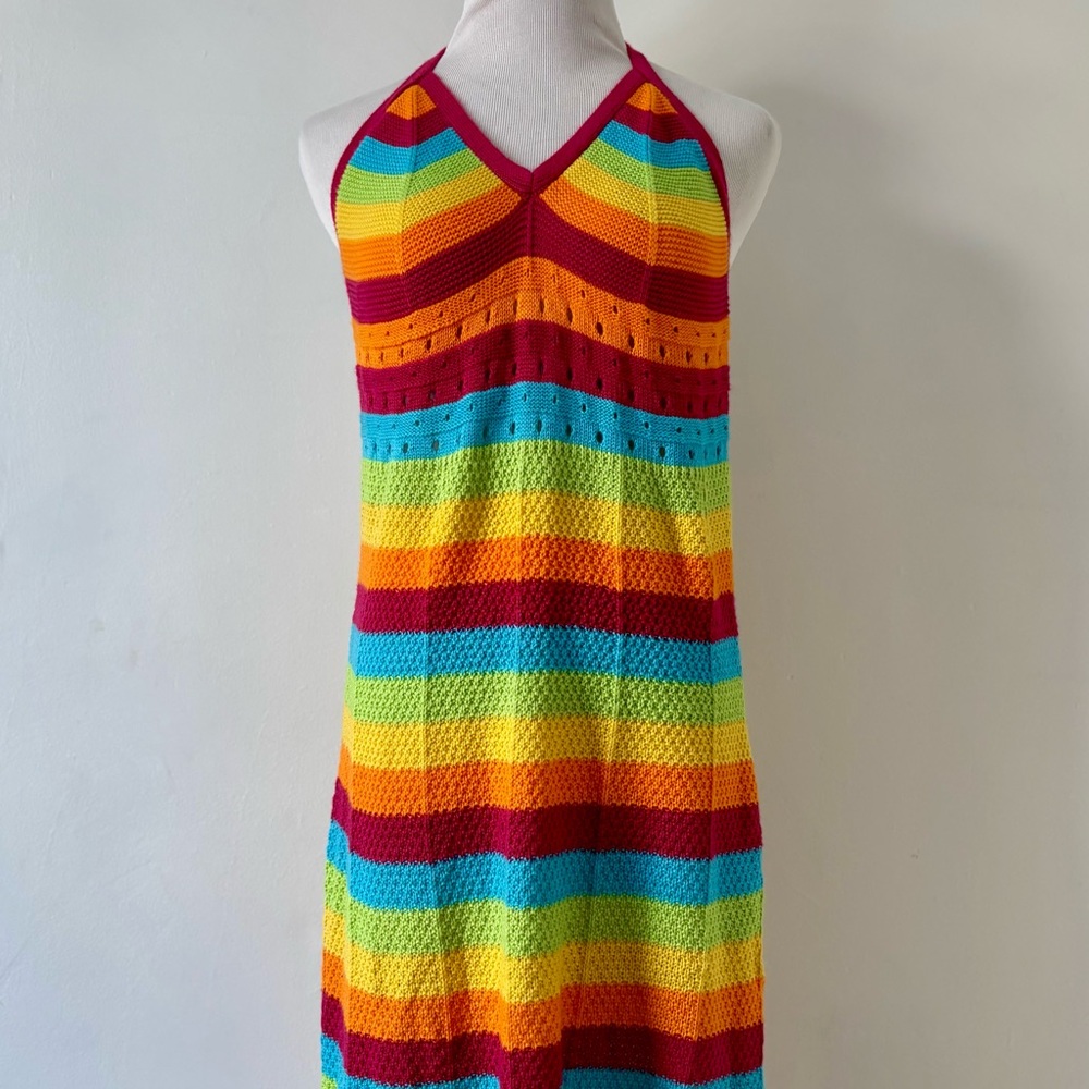 Rue 21 Womens Macromay Knit Halter Sundress Boho 90s Y2K Hippy Festival Size L